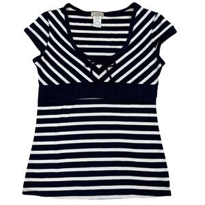 VTG‎ Y2K Lotus USA Striped Empire Waist Cap Sleeve Babydoll Top Large Bow Detail
